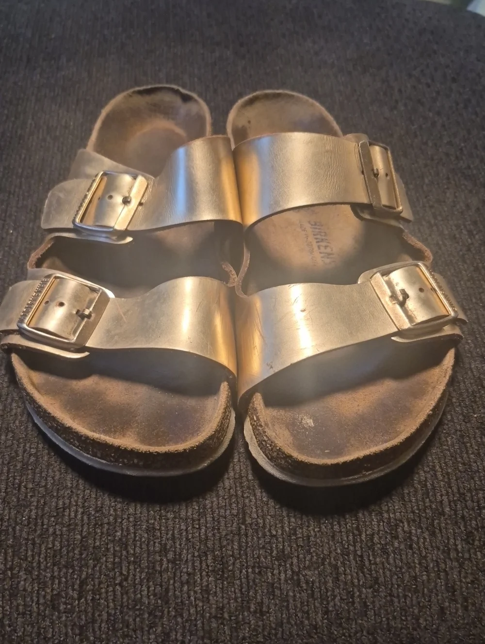Birkenstock Men's Metallic Gold Double-Buckle Slide Sandals